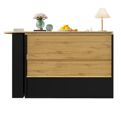 Produktbild von Flieks multifunktionaler Bartisch 360°drehbar, Stehtisch mit Sideboard, Küchentisch ausziehbar, Kaffeebar mit Schrank, Sideboard mit Glastür, schwarz