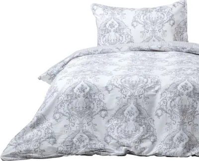 Produktbild von HOMESCAPES Bettbezug-Set mit Toile-De-Jouy-Muster, 135 x 200 cm, grau