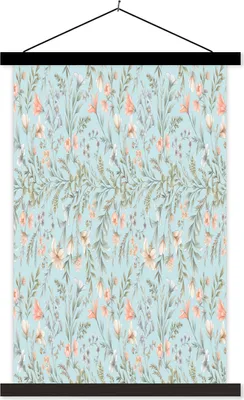 Produktbild von MuchoWow® Textilposter Blumen - Pastell - Collage 60x90 cm mit schwarzem Rahmen - Poster Wohnzimmer