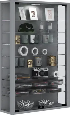 Productafbeelding van Vitrosa Mini vitrinekast Wandmodel met 2 glazen deuren 8 glazen plankenZilverkleurig.