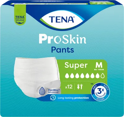 Produktbild von Tena Super Inkontinenzhosen Erwachsene M - 12 Stück - Saugstarke und Komfortable Einweg-Hosen für Diskrete Sicherheit und Schutz