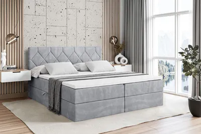 Produktbild von ALTDECOR Boxspringbett mit H4 Matratze und Topper - 120 x 200 cm - CATOR - Grau Samt - Polsterbett mit Bettkasten und Lattenrost, Bett mit Stauraum