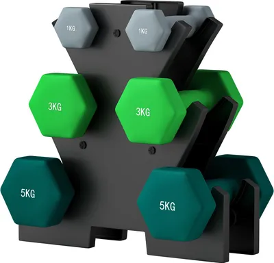 Obrázek produktu pro Sada činek 6 činek se stojanem na činky, 2 x 1 kg, 2 x 3 kg, 2 x 5 kg sada kovových činek pro fitness, gymnastiku, domácí