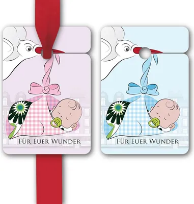 Produktbild von 8 Baby Geschenkanhänger zur Taufe zur Geburt mit süßem Baby und Storch