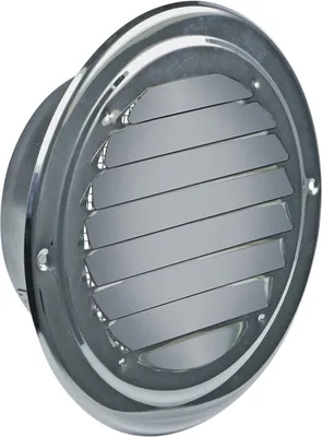 A round, silver ventilation grille with horizontal slats.