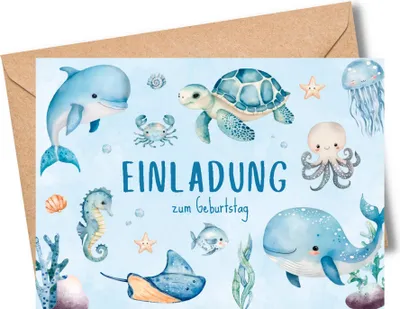 Produktbild von MeinBaby123® 10 Einladungskarten Kindergeburtstag inkl. Umschläge | Unterwasserwelt