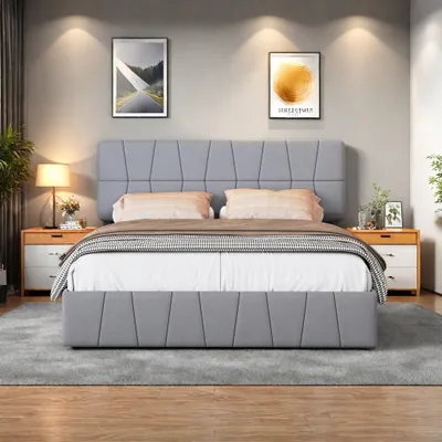 Obrázek produktu pro Čalouněná postel Fortuna Lai 160x200 cm, manželská postel s čelem, 4 zásuvky, sametová úložná postel, šedá barva