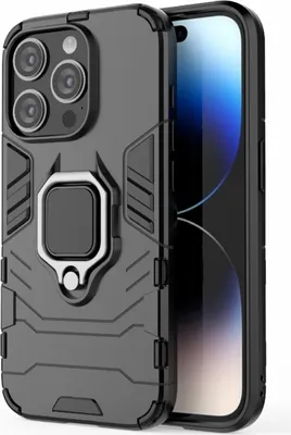 Zdjęcie produktu dla Dla iPhone 15 Pro Shockproof PC + TPU Holder Telefon Case (czarny)