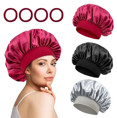 Produktbild von Seidenhaube Zum Schlafen, Weiche Schlafhaube Seide Haarhaube für Die Nacht Verstellbare Satin Bonnet Elastisch Schlafhaube Bonet für Frauen und Mädchen 3 Pack