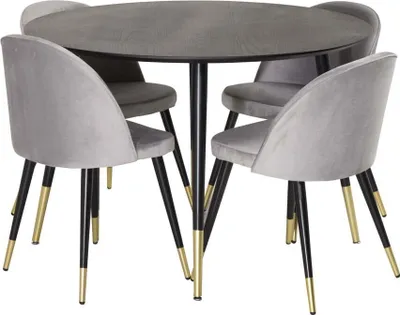 Image de Dipp ensemble pour salle à manger table noir et 4 Velvet chaises gris.