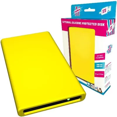Produktbild von HipDisk GL externes Festplatten-Gehäuse 2,5 Zoll USB 3.0 Aluminium mit austauschbarer Silikon-Schutzhülle für SATA HDD/SSD gelb