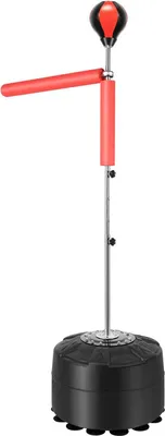 Image de Entraîneur de réflexes pour la boxe - Sac de frappe - Rotation à 360° - Rebond à 90° - Socle avec 14 ventouses - Réglable en hauteur - Entraînement des réflexes - Rouge