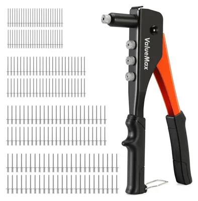 Obrázek produktu pro Nástroj na nýtování, sada 4 v 1, obsahující 200 nýtů o průměru 2,4–4,8 mm. Ruční nýtovačka