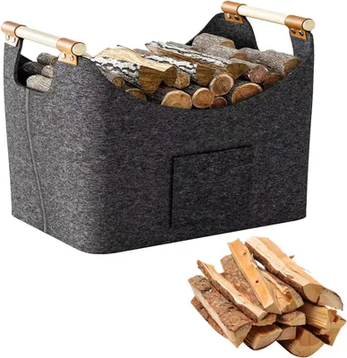 Produktbild von Holzkorb faltbar, XXL, Filz mit Holzgriffen, für Kaminholz