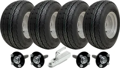 Immagine prodotto di 20.5x8.0-10 Kit rimorchio ad assi gemelli omologato per la circolazione stradale Ruote mozzo e assi mozzi Gancio di traino 750 kg