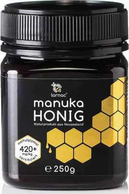 Produktbild von Larnac Manuka Honig MGO 420+ | 250 g | echter neuseeländischer Manuka Honig | hoher Methylglyoxal-Gehalt | nachhaltige Imkerei