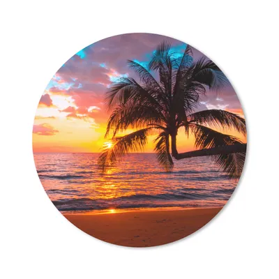 Produktbild von MuchoWow® Mauspad Mousepad Palme - Sonnenuntergang - Strand - Meer - Horizont 20x20 cm - Mousepads - Maus Mat - Pad - Mausunterlage - Schreibtischmatte