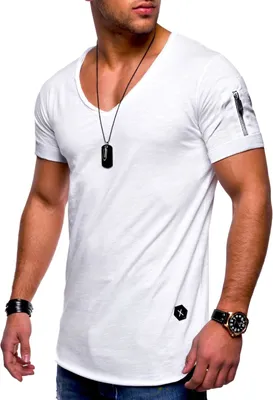 Produktbild von SOULSTAR Herren T-Shirt BHKNINB Herren Basic Kurzarm V-Neck Oversized Shirt V-Ausschnitt Zipper