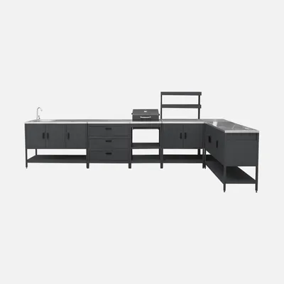 Immagine prodotto di Modulo cucina da esterno con barbecue a carbonella, 6 moduli, Nero