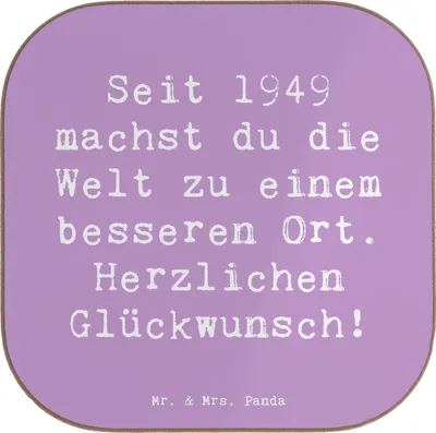Produktbild von Mr. & Mrs. Panda Untersetzer für Gläser Spruch 1949 Geburtstag - Lavendeltraum - Geschenk, Jubiläum, gläseruntersetzer, Alter, Happy Birthday, Tischuntersetzer, Glas