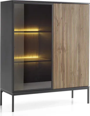 Produktbild von Vitrine Lagos 126 cm  2D zwei-türig – moderne Glasvitrine mit LED und Metallfüßen (Schwarz)