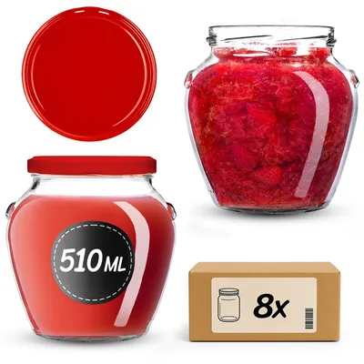 Zdjęcie produktu dla Słoiki do wekowania KADAX 510 ml z zakrętką fi82mm, słoiki z zakrętką, słoiki do wekowania, słoiki do wekowania, słoiki do wekowania (czerwone, 8 sztuk)