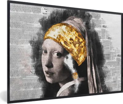 Produktbild von MuchoWow® Gerahmtes Poster Das Mädchen mit dem Perlenohrring - Vermeer - Collage 90x60 cm - Poster mit Schwarzem Bilderrahmen Wandposter Rahmen Foto Bilder - Fotorahmen - Foto-Plakat
