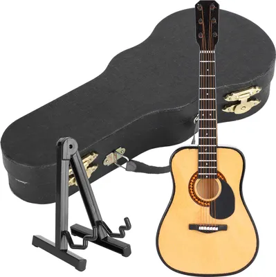 Productafbeelding van Miniatuur muziekinstrument, houten gitaar, model, decoratie voor poppenhuizen, met koffer en standaard