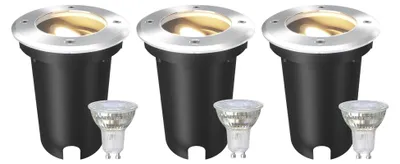 Produktbild von Ledvion 3er Set LED Bodenstrahler Außen IP67 3W 230V 345Lm 2700K GU10 weiss