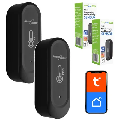 Produktbild von 2x GreenBlue WLAN-Außensensor für Temperatur und Luftfeuchtigkeit Android/iOS 3,0 V DC LR03x2 IP65 GB741