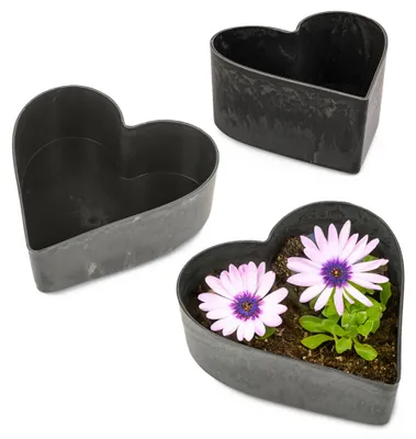 Produktbild von Herz Pflanzschalen für draussen 3er Set schwarz marmoriert in 26 cm