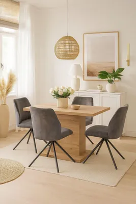 Produktbild von Tischgruppe Essgruppe 5-teilig, Auszugstisch&Stühle Eiche-NB/Anthrazit
