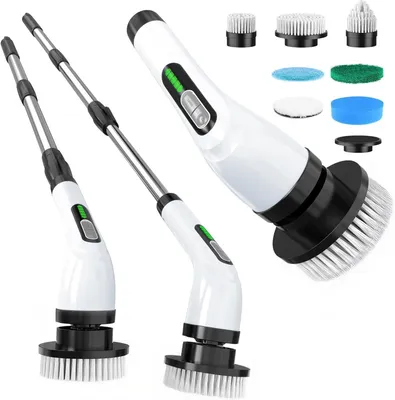 Produktbild von Elektrische Reinigungsbürste – Reinigungshelfer – Für die Reinigung des Badezimmers – Verstellbarer Stiel – 24-126 cm – Weiß
