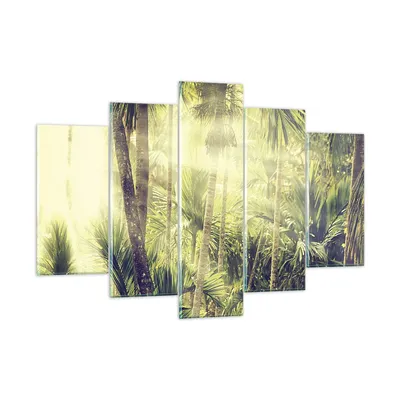 Produktbild von Bilder auf glas - 5 Teile - Morgendämmerung Dschungel Palmen - 150x100cm - Glasbilder - Wandbilder - Bilder - Wanddekoration aus Glas - Glas Bilder - Wandbild auf Glas - GEA150x100-4450