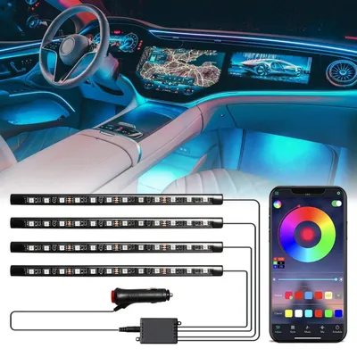 Immagine prodotto di Illuminazione interna LED per auto, 22 cm, luce ambientale RGB con controllo tramite app e accendisigari