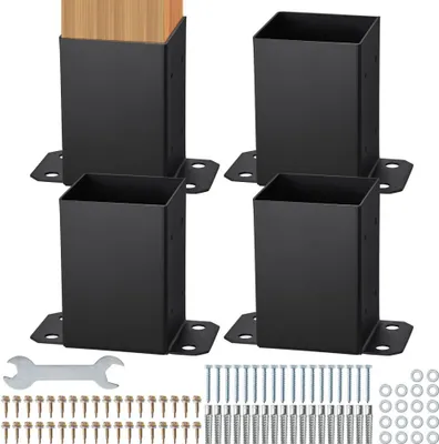 Immagine prodotto di confezione da 4 pezzi - Staffe di base per pali 101,6 x 101,6 - Ancoraggi robusti per pali di recinzione in legno