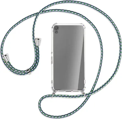 Produktbild von Handykette Backcover-Schutzhülle mit Band (Metall silberfarben) für Sony Xperia XA - grün/blau/weiß