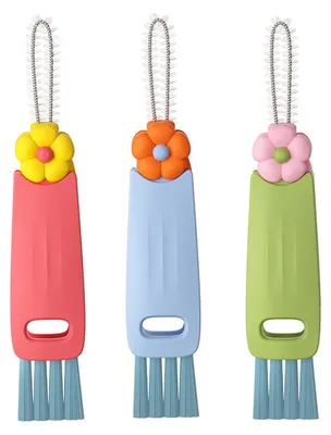 Produktbild von 3er Set 3-in-1 Fugenreinigungsbürste, Flaschenbürste mit Hakenreiniger für Becherdeckel Trinkhalme Küche & Haushalt