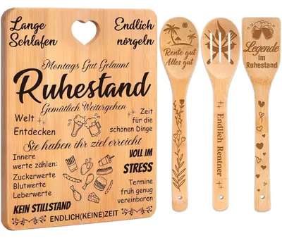 Image de Ensemble de planche à découper en bambou avec ustensiles de cuisine, cadeau pour la retraite, idéal pour les femmes et les hommes