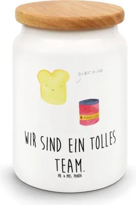 Produktbild von Mr. & Mrs. Panda Lebensmittelbehälter Toast Marmelade - Weiß - Geschenk, Dreamteam, Brot, Küche Deko, Kaffeedose, Lustige Sprüche, zuckerdose, Dose, Teedose, behälter