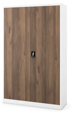 Immagine prodotto di Armadio da ufficio, armadio portadocumenti XXL, armadio in metallo con ante a battente, lamiera d'acciaio verniciata a polvere, 185 cm x 115 cm x 40 cm, bianco/marrone noce