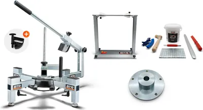 Produktbild von BTR Reifenmontiergerät EVO2 PRO® Set für BMW Einarmschwingen mit 5-Loch-Felge Silber BTR Wuchtbock Paste
