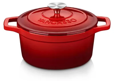 Immagine prodotto di Pentola in ghisa per pane, adatta per 2-4 persone, teglia da forno diametro 22 cm, casseruola in smalto con coperchio, colore rosso, capacità 3 litri