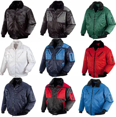 A collage of different colored pilot jackets.