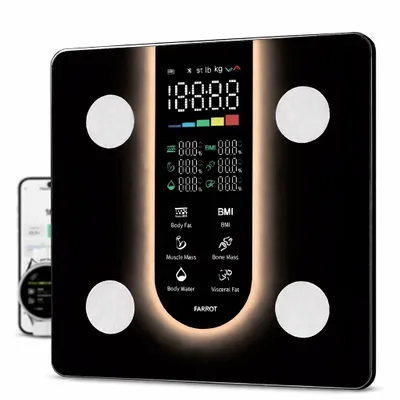 Obrázok produktu pre FARROT® Smart Váha Bluetooth 180 kg – 21 Analýz Tela, BMI, Telesný Tuk, Aplikácia FeelFit