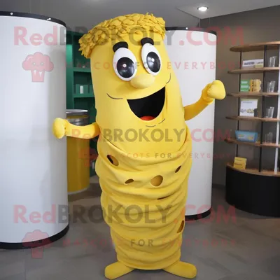Immagine prodotto di Personaggio in costume della mascotte REDBROKOLY della pasta al pesto giallo vestito con una canotta e orecchini