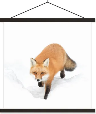 Produktbild von MuchoWow® Textilposter Fuchs - Schnee - Winter 90x90 cm mit schwarzem Rahmen - Magnetisches