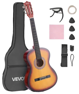 Produktbild von VEVOR Konzertgitarre, 780 mm, Holz Konzertgitarre Starter-Kit für Anfänger, mit Nylonsaiten, Gigbag, Gurt, Stimmgerät, zusätzliche Saiten, Plektren, Kapodaster, Bassholz, für Kinder Mädchen Jungen Schüler, Pink, 960 mm (38 inch)-d, Sonnenstrahl-a