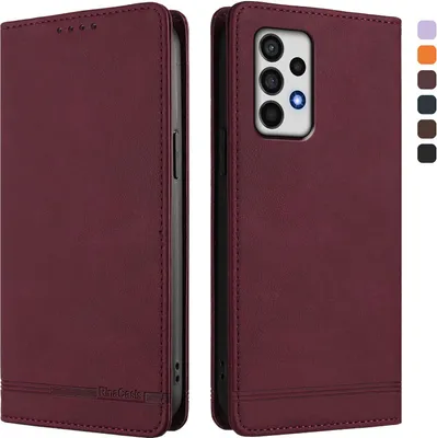 Produktbild von Hülle für Samsung Galaxy A52 / A52s 5G, Retro Kunstleder Ständer Klapphülle mit Kartenfächer und Magnetische Rot