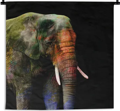 Produktbild von MuchoWow® Wandteppich Wandbehang Elefant - Farben - Tier 150x150 cm Tapisserie Dekoration Wandtuch - Wohnaccessoires - Modernes